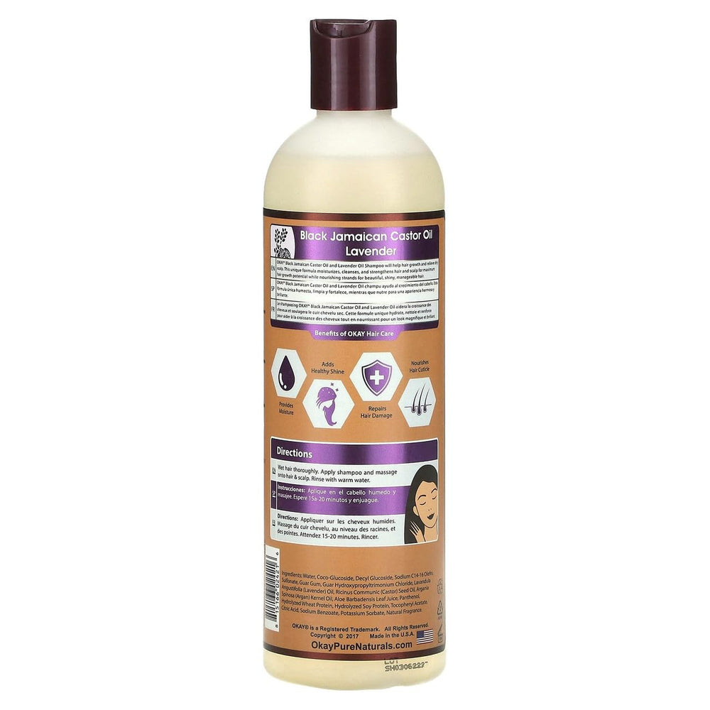 OKAY label close-up highlighting argan oil and black Jamaican castor oil benefits