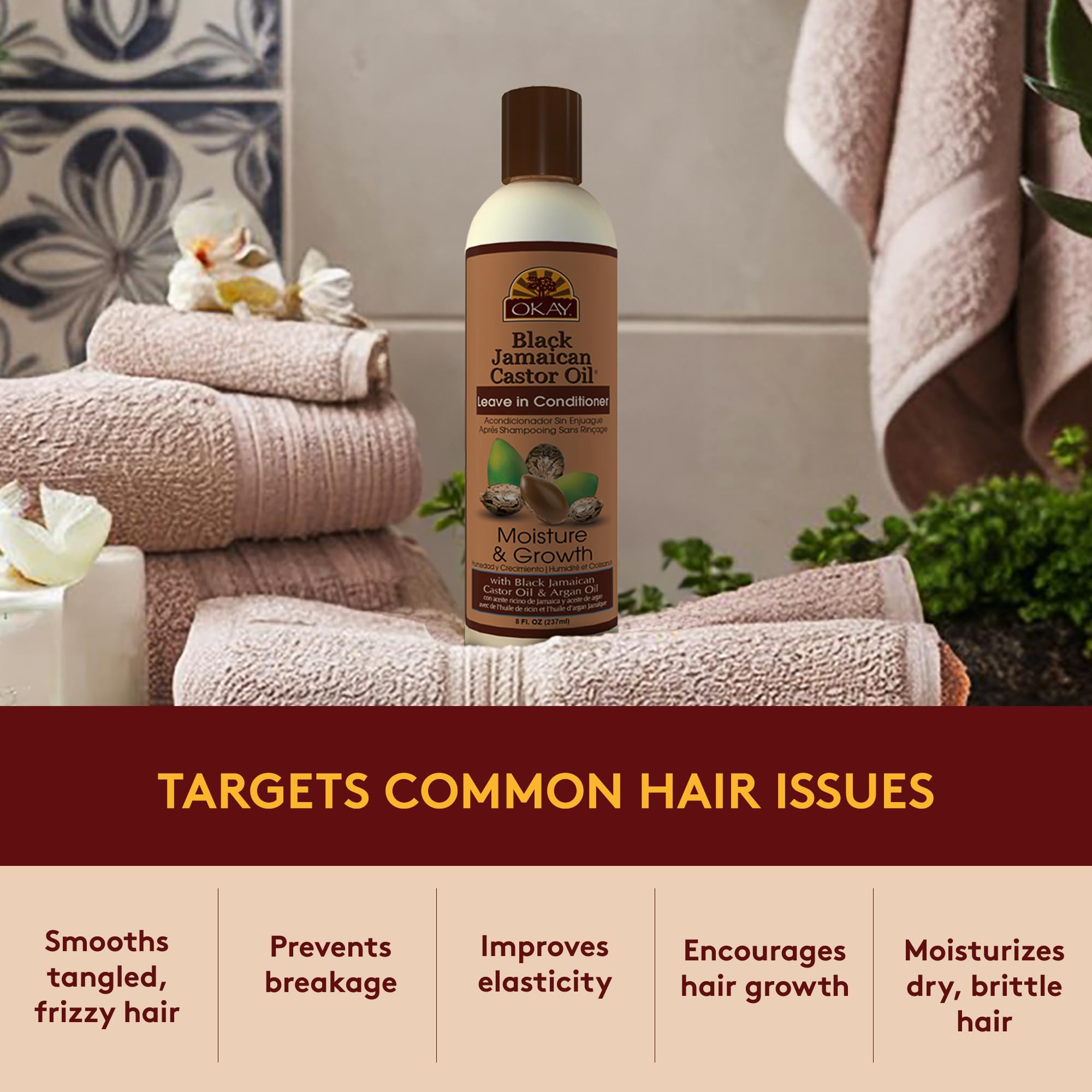OKAY bottle on bathroom shelf styled to show everyday grooming use