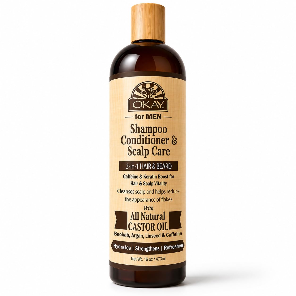 OKAY bottle front view showing label and product benefit