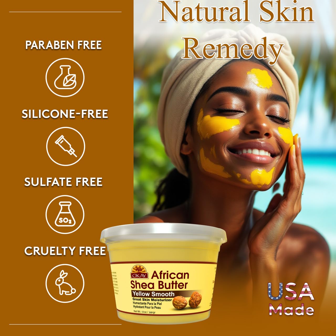 OKAY shea butter applied to hair ends demonstrating conditioning and reduced frizz