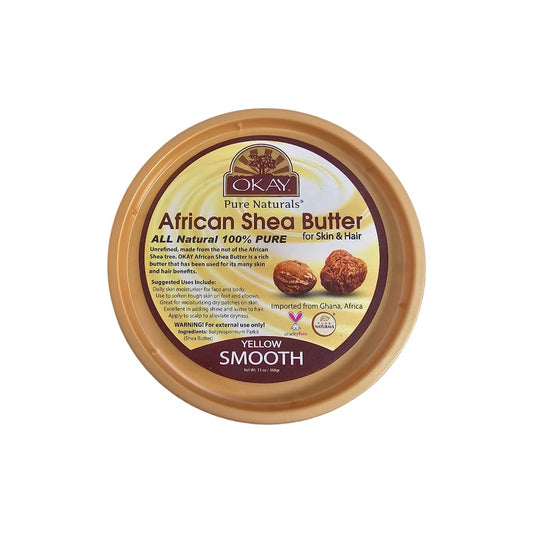 OKAY shea butter open texture close-up showing creamy yellow butter for deep hydration