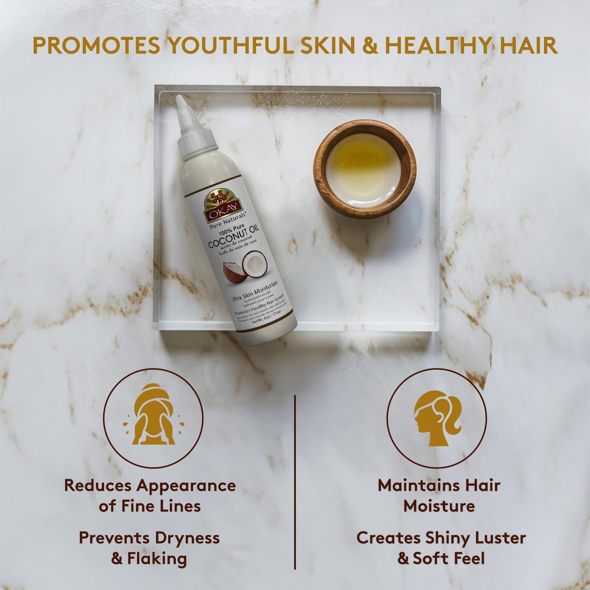 OKAY solid coconut oil in hand ready to warm for easy skin application