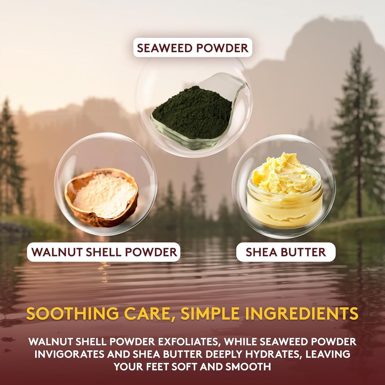 OKAY spa setting with feet and scrub showing at-home pampering and renewed softness