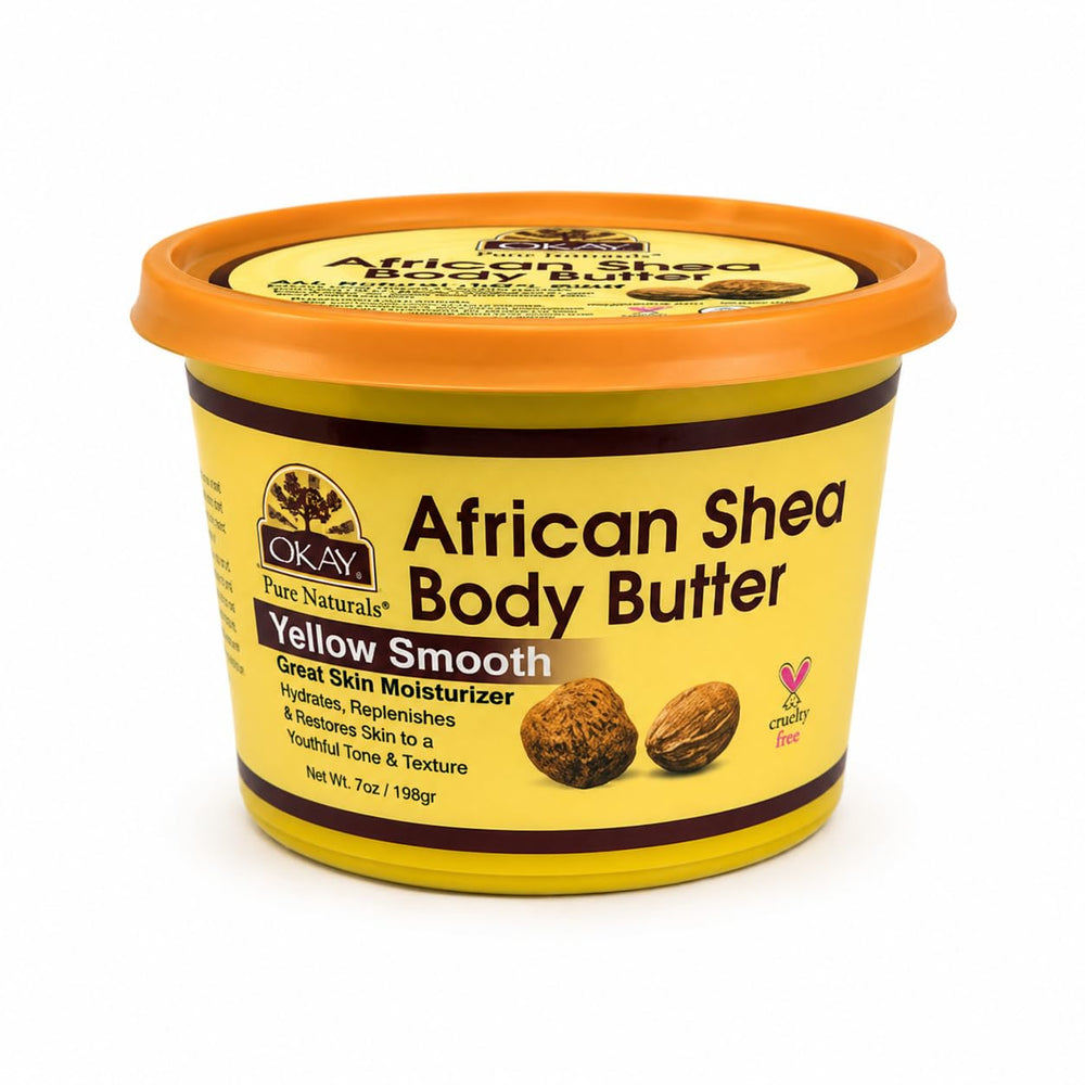 OKAY shea butter jar front view showing clean packaging and pure product benefits