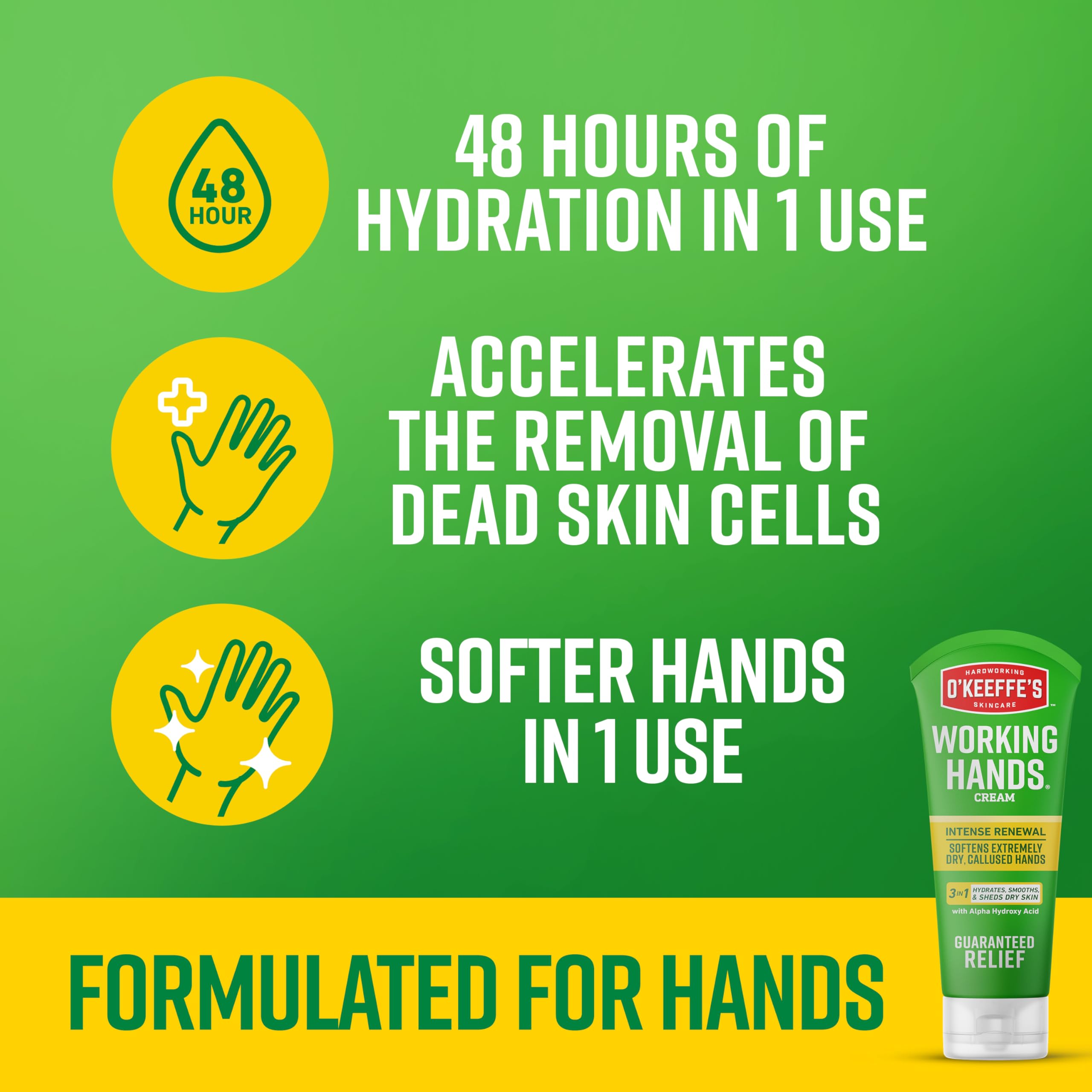 O'Keeffe's application on dry hands demonstrating quick absorption and immediate relief