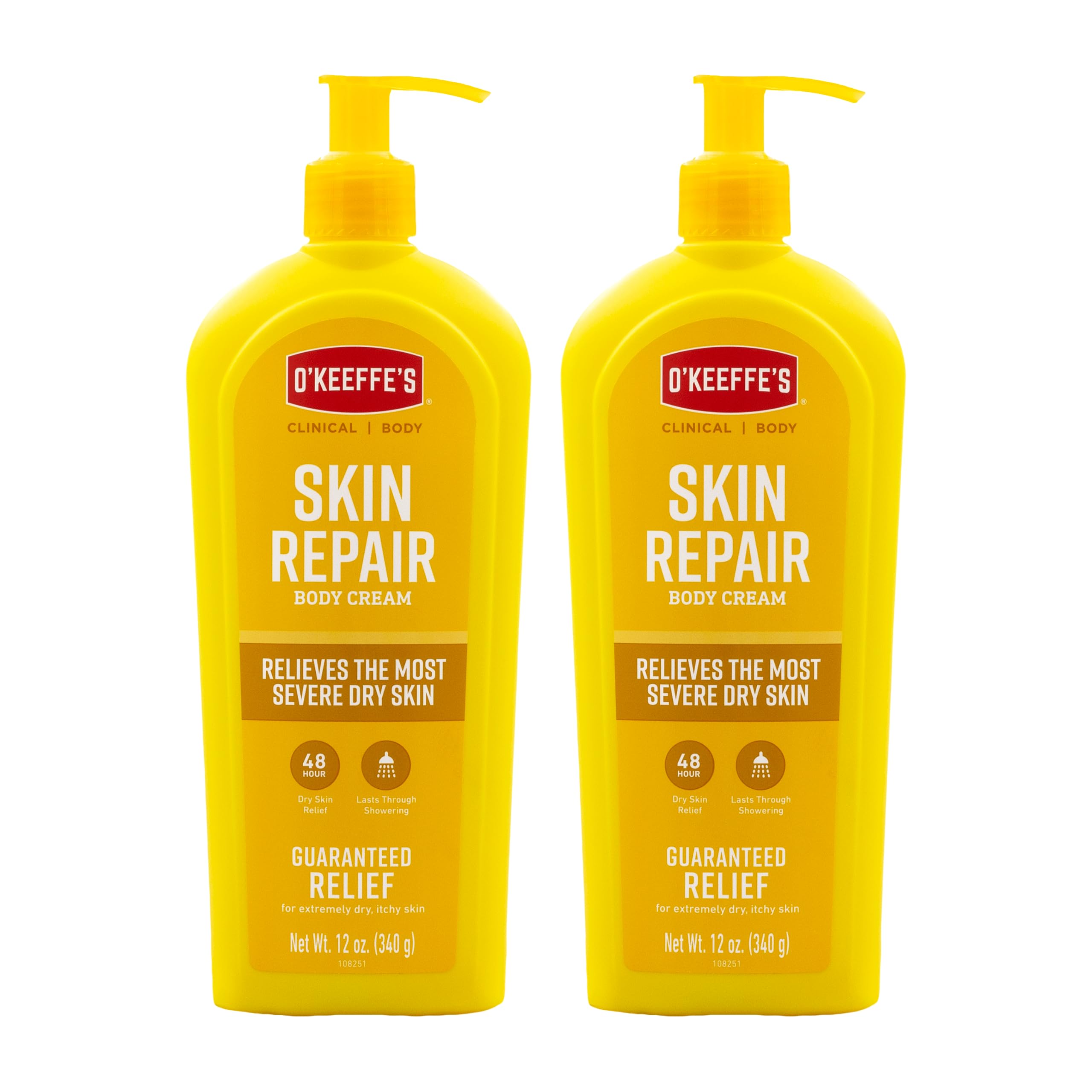 O'Keeffe's front packaging showing 12 oz bottle and clear branding benefit: recognizable reliable moisturizer