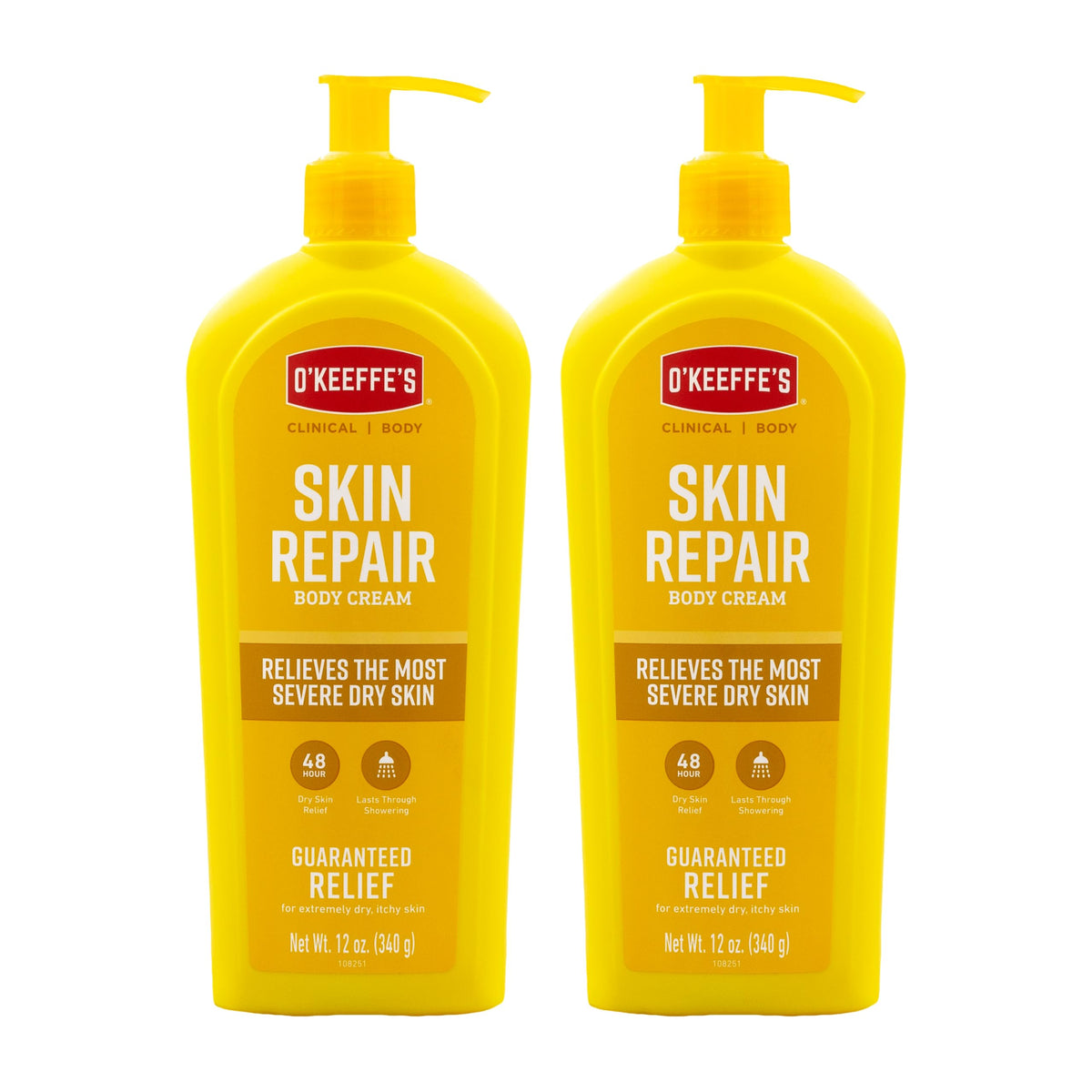 O'Keeffe's front packaging showing 12 oz bottle and clear branding benefit: recognizable reliable moisturizer