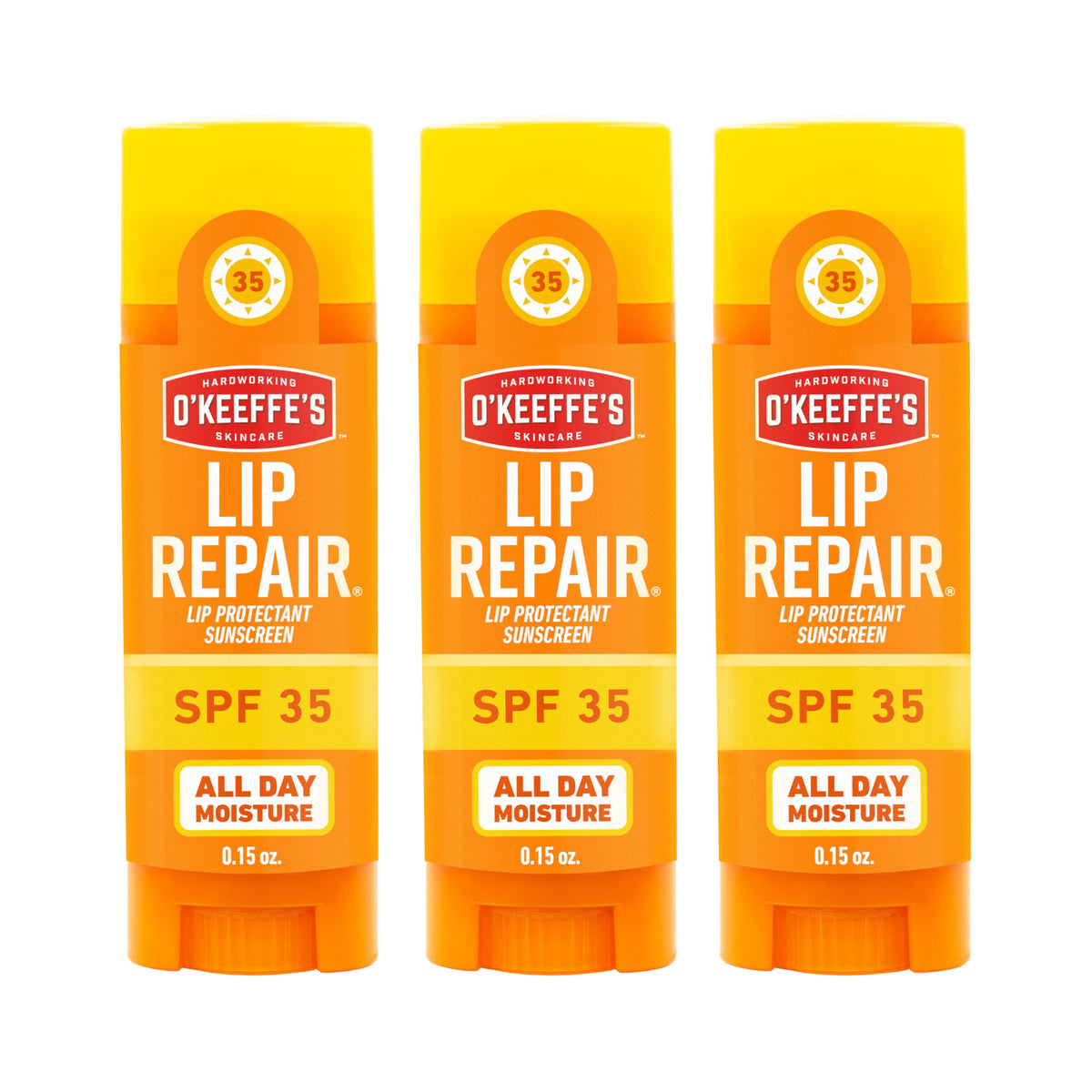 O'Keeffe's three-pack front packaging showing product benefits and size