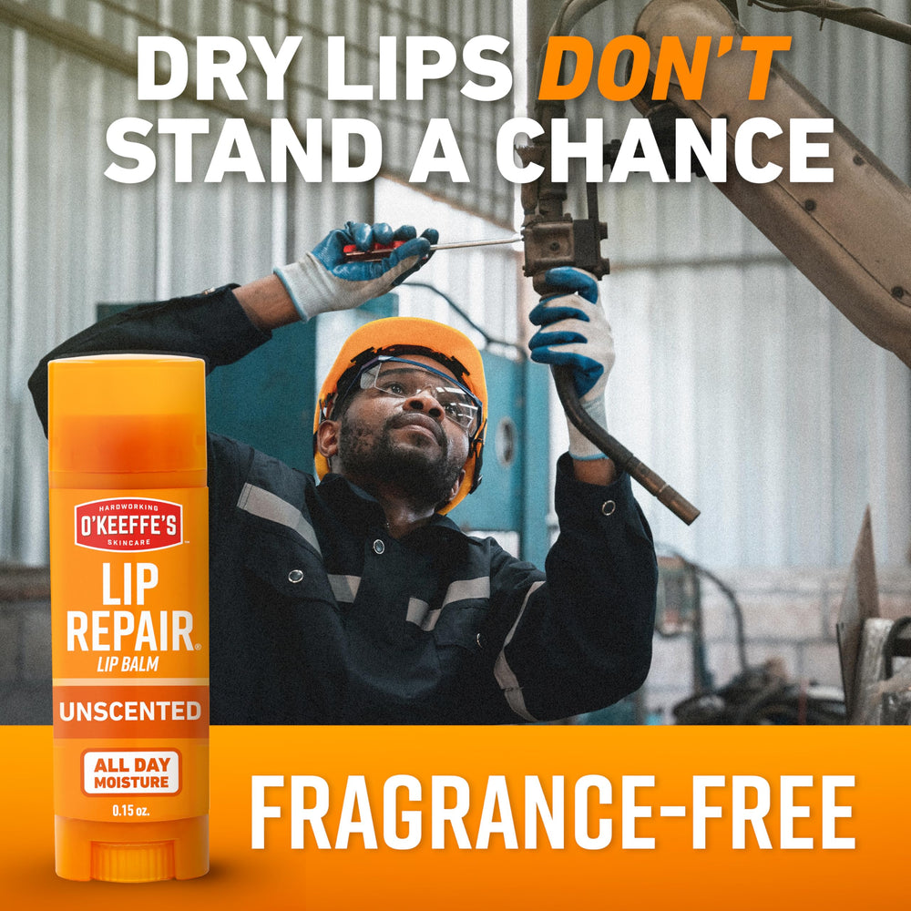 O'Keeffe's lip balm applied to lips for instant soothing relief