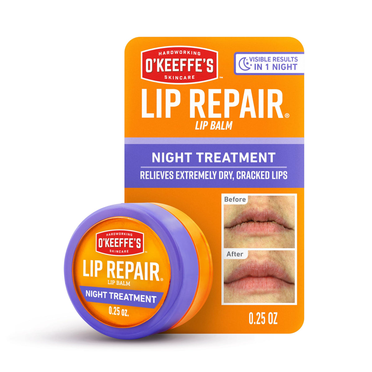 O'Keeffe's jar front showing label and calming packaging, fast relief