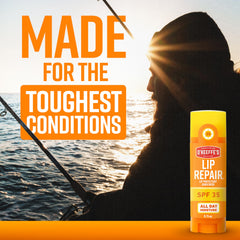 O'Keeffe's label details showing SPF 35 and water resistance benefits