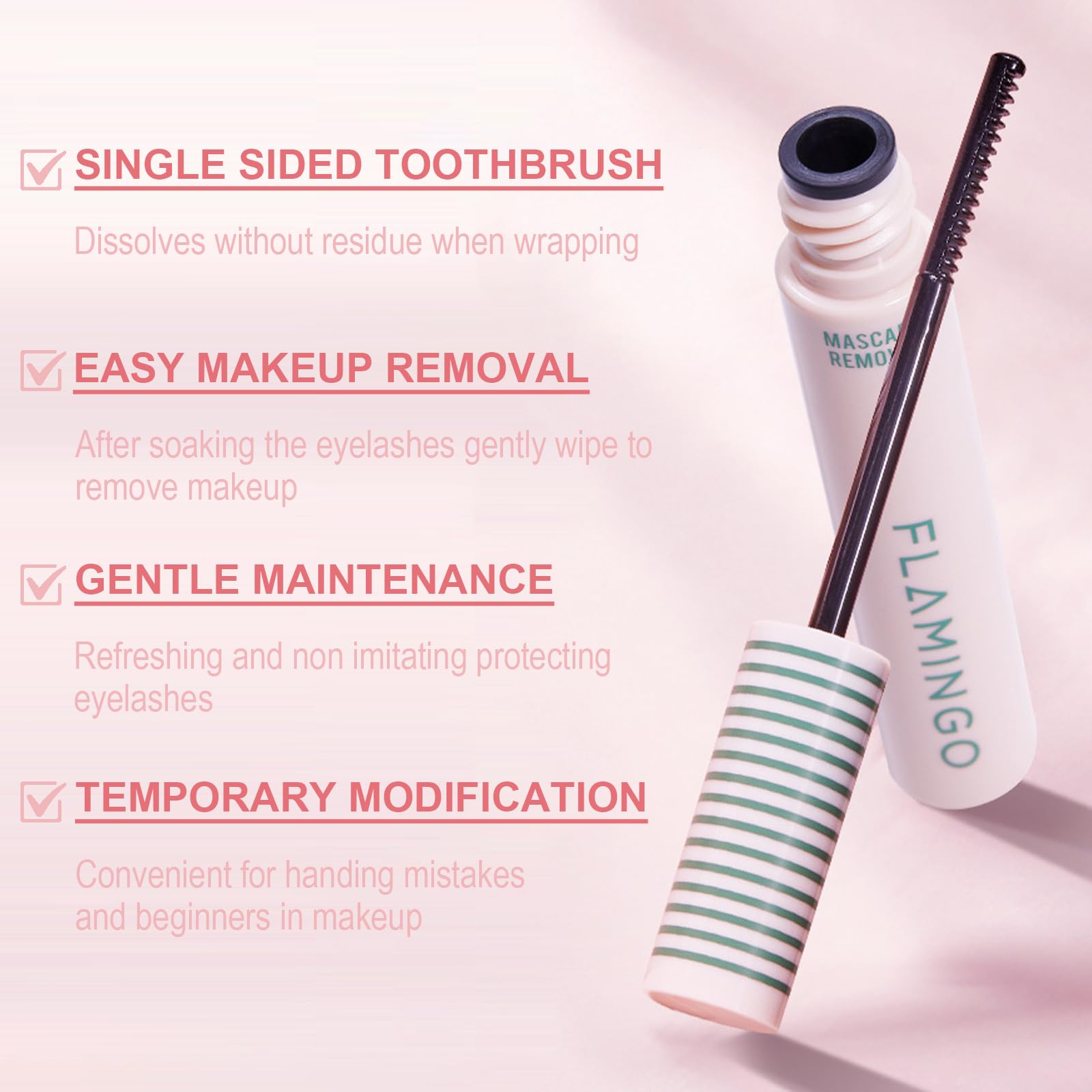 Okerker applicator removing mascara on model, gentle and controlled cleansing