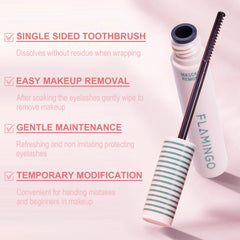 Okerker applicator removing mascara on model, gentle and controlled cleansing