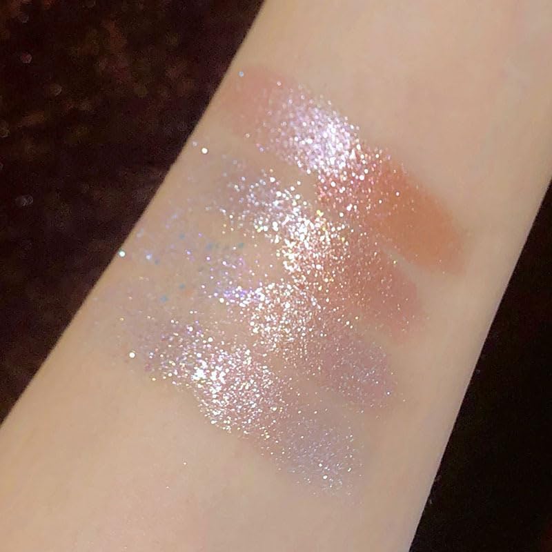 Okerker palette in use on eyelid demonstrating sparkle impact and long-wear benefit