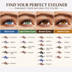 Okerker shade swatch collection showing plum brown complementing eye color