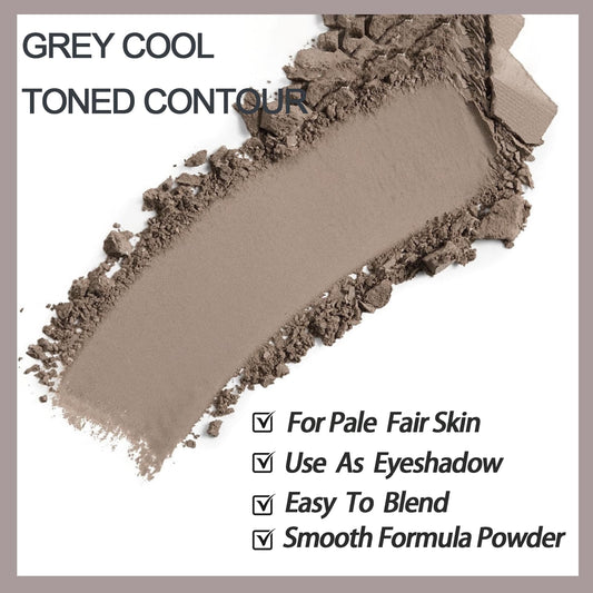 Okerker close-up taupe grey powder pan showing silky texture benefit
