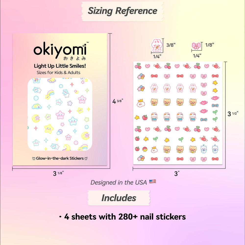 okiyomi packaging and instructions showing included sheets and simple application steps