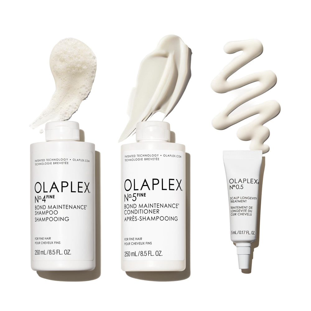 Olaplex front packaging of Wash & Shine Fine Hair Kit showing kit contents and benefits