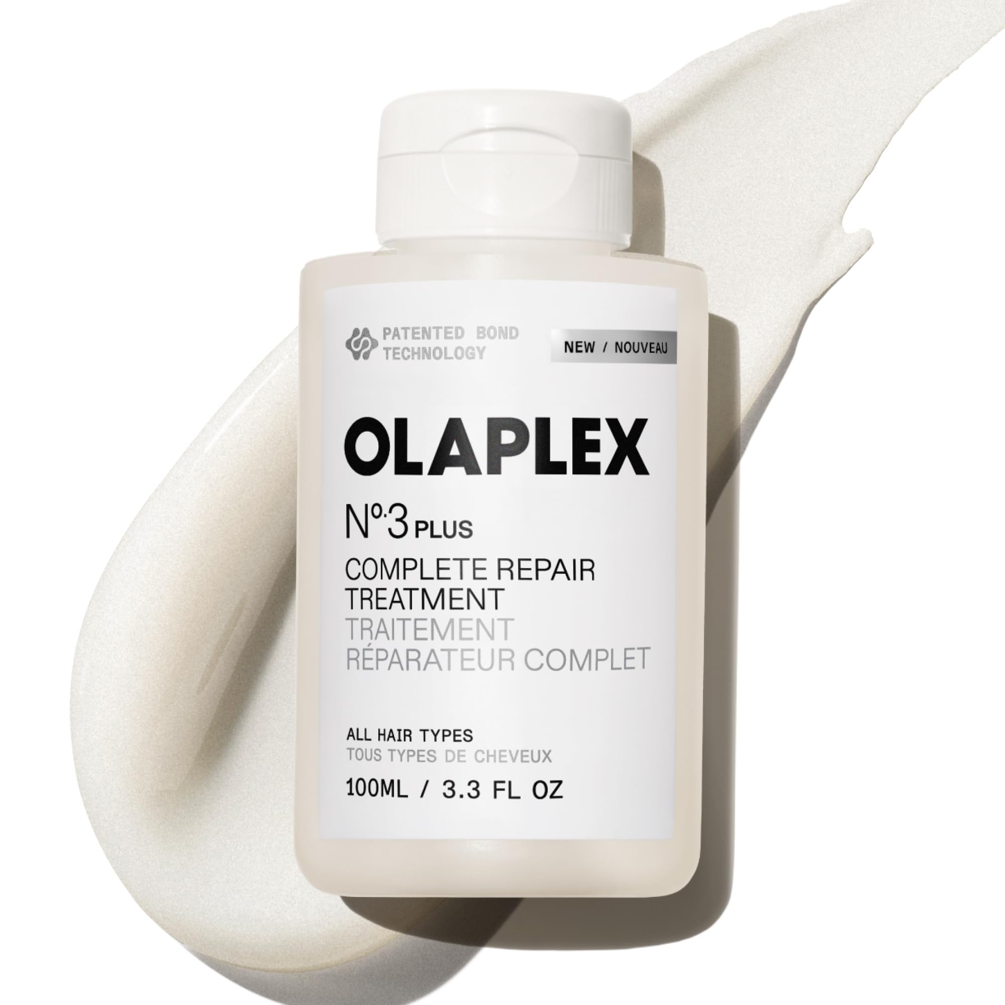 Olaplex N°.3PLUS front packaging showing product benefits and volume