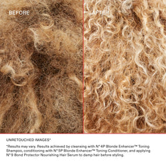 Olaplex Nº.4P before and after on blonde hair reduces brassiness