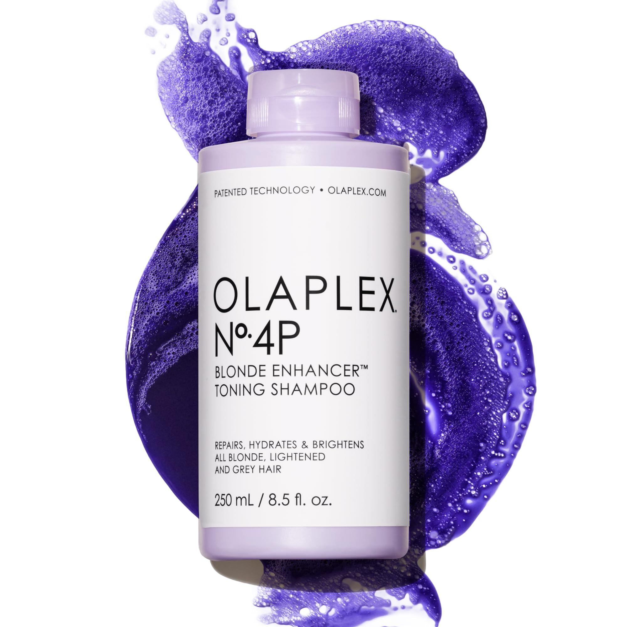 Olaplex Nº.4P front bottle shows purple shampoo for brighter blond