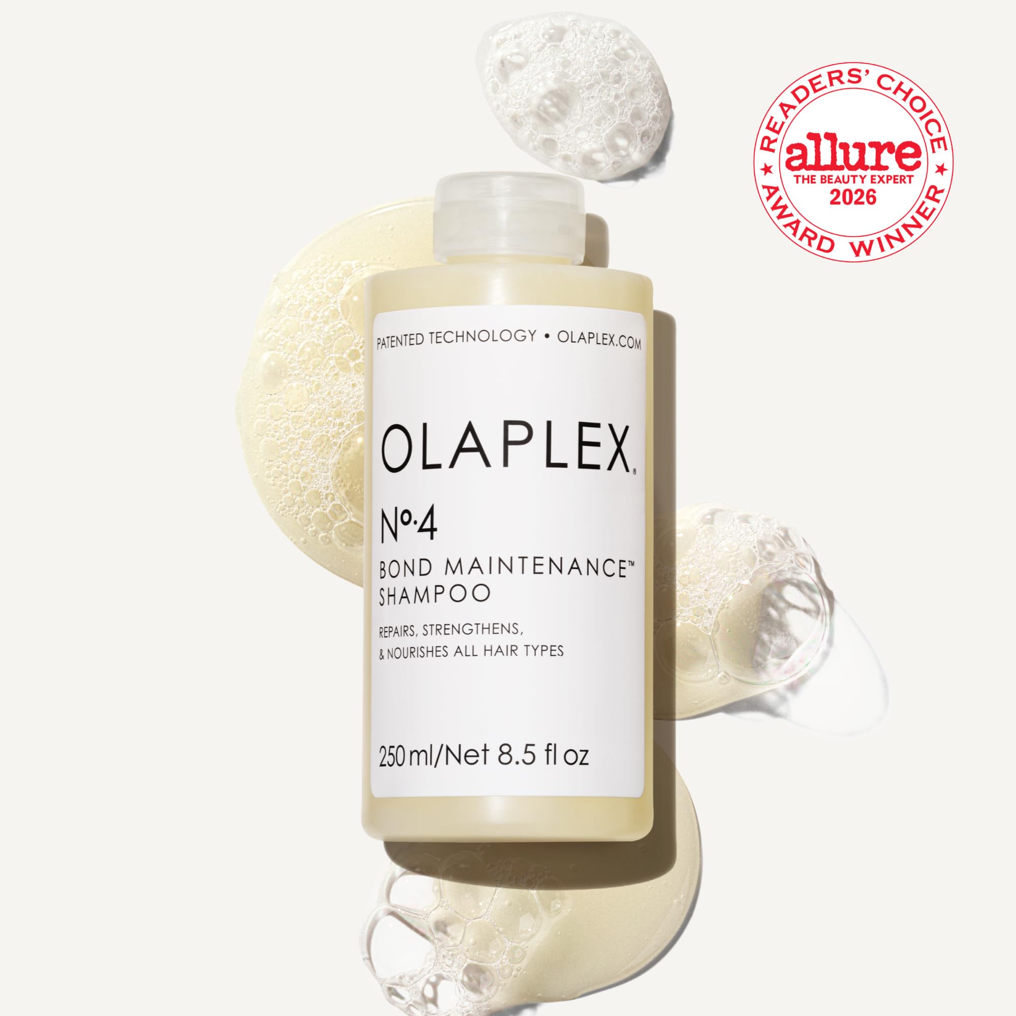 Olaplex Nº.4 pump and cap close-up highlighting easy dispensing benefit