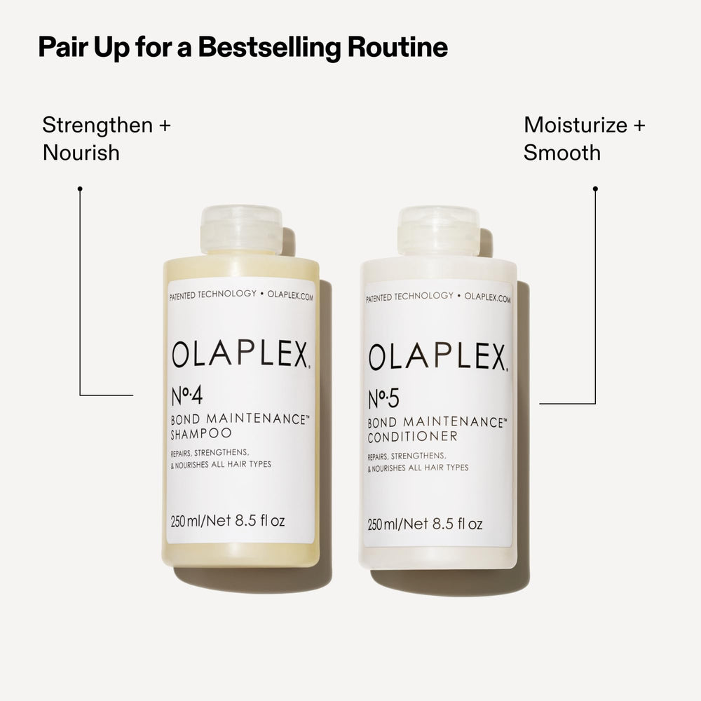 Olaplex Nº.4 displayed with Nº.3 and Nº.5 showing system-use strengthening benefit