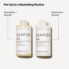 Olaplex Nº.4 displayed with Nº.3 and Nº.5 showing system-use strengthening benefit