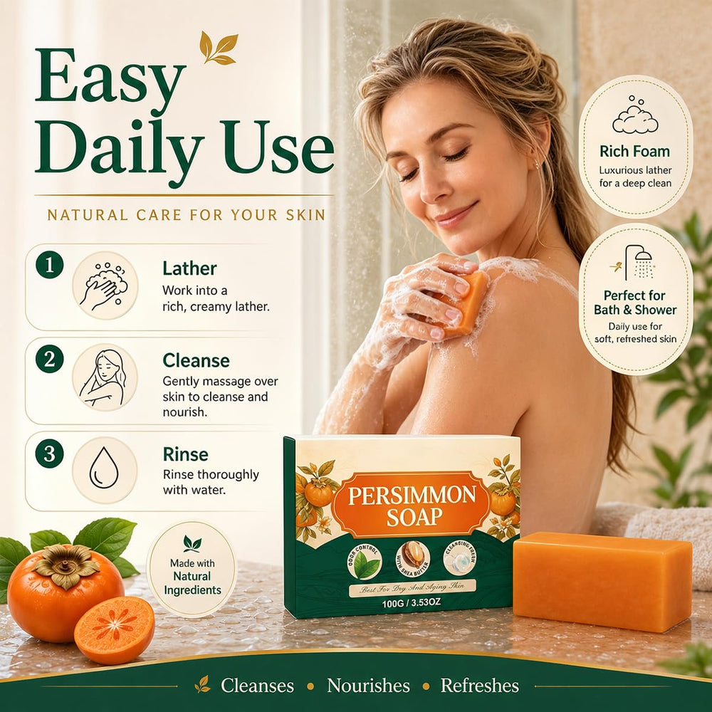 Olavita Serum soap with persimmon extract ingredient visual highlight