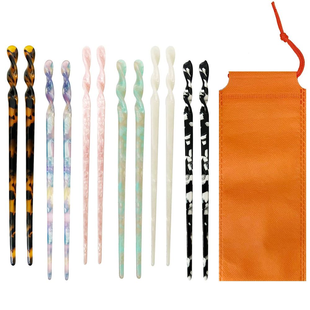 Olawyrae front view of 12-piece tortoise shell hair sticks shows variety and style