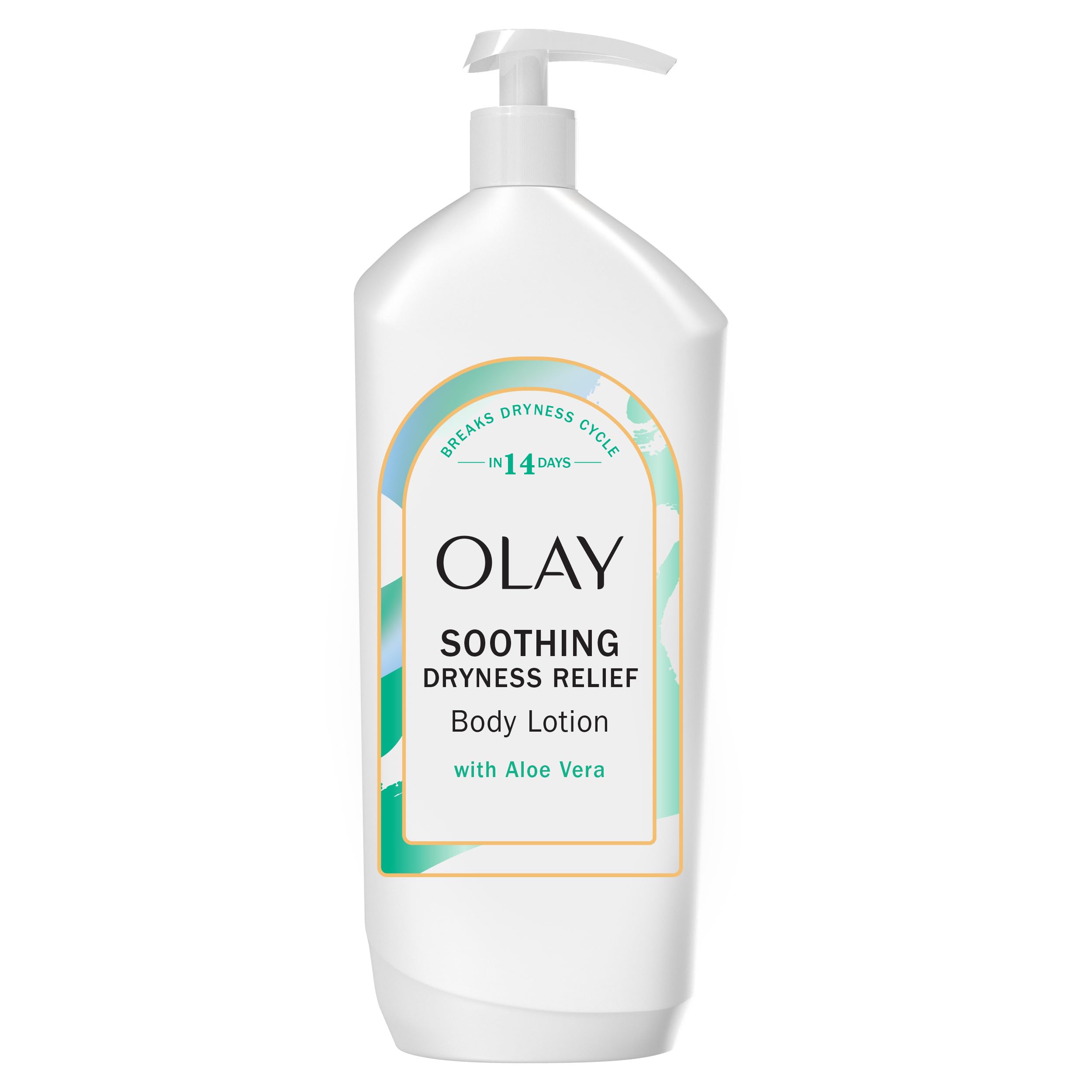 Olay front bottle displaying aloe scent and 18 fl oz for everyday hydration