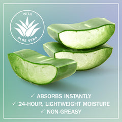 Close-up of Olay label showing product name and soothing aloe benefit