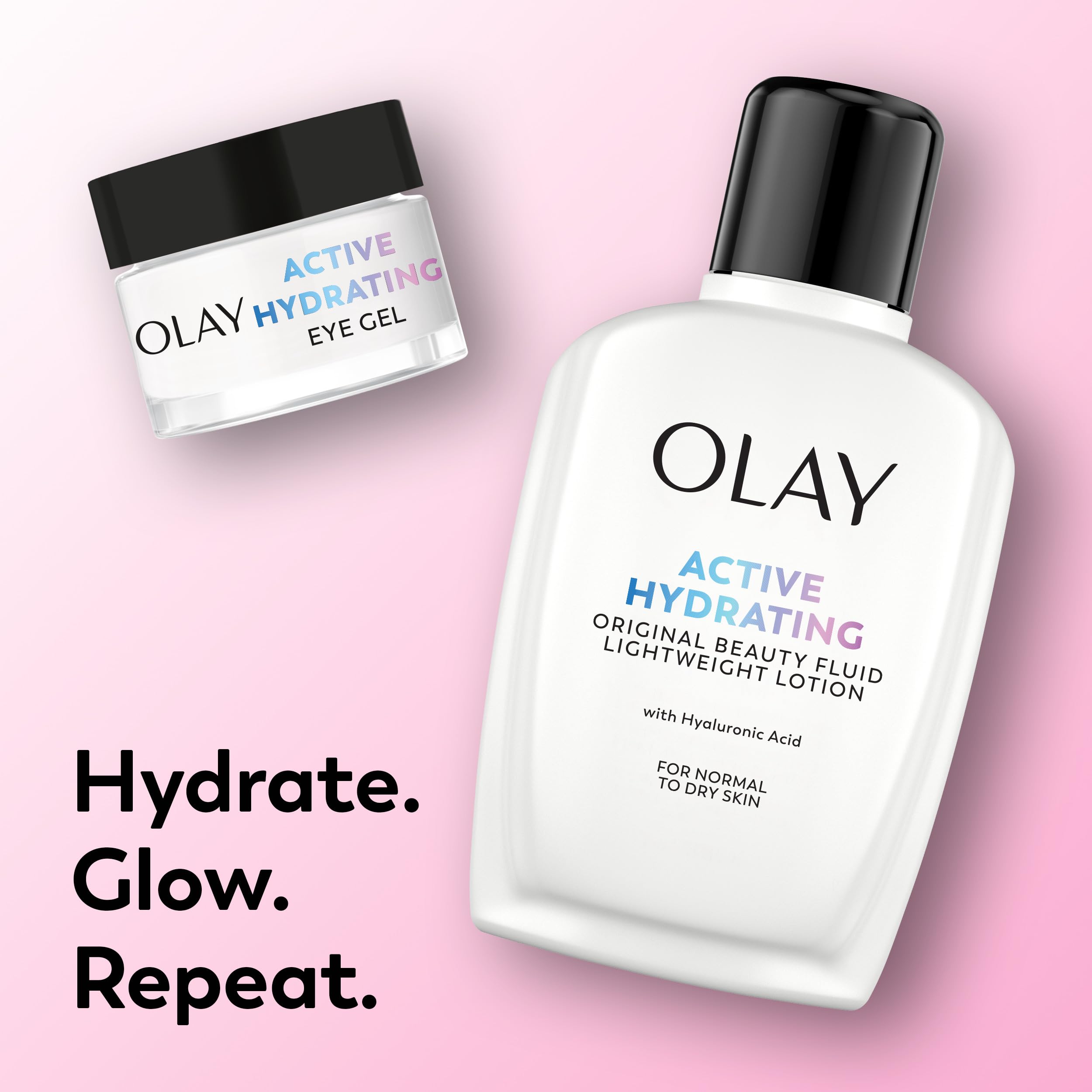 Olay applying lotion to cheek showing fast absorption and hydrated appearance