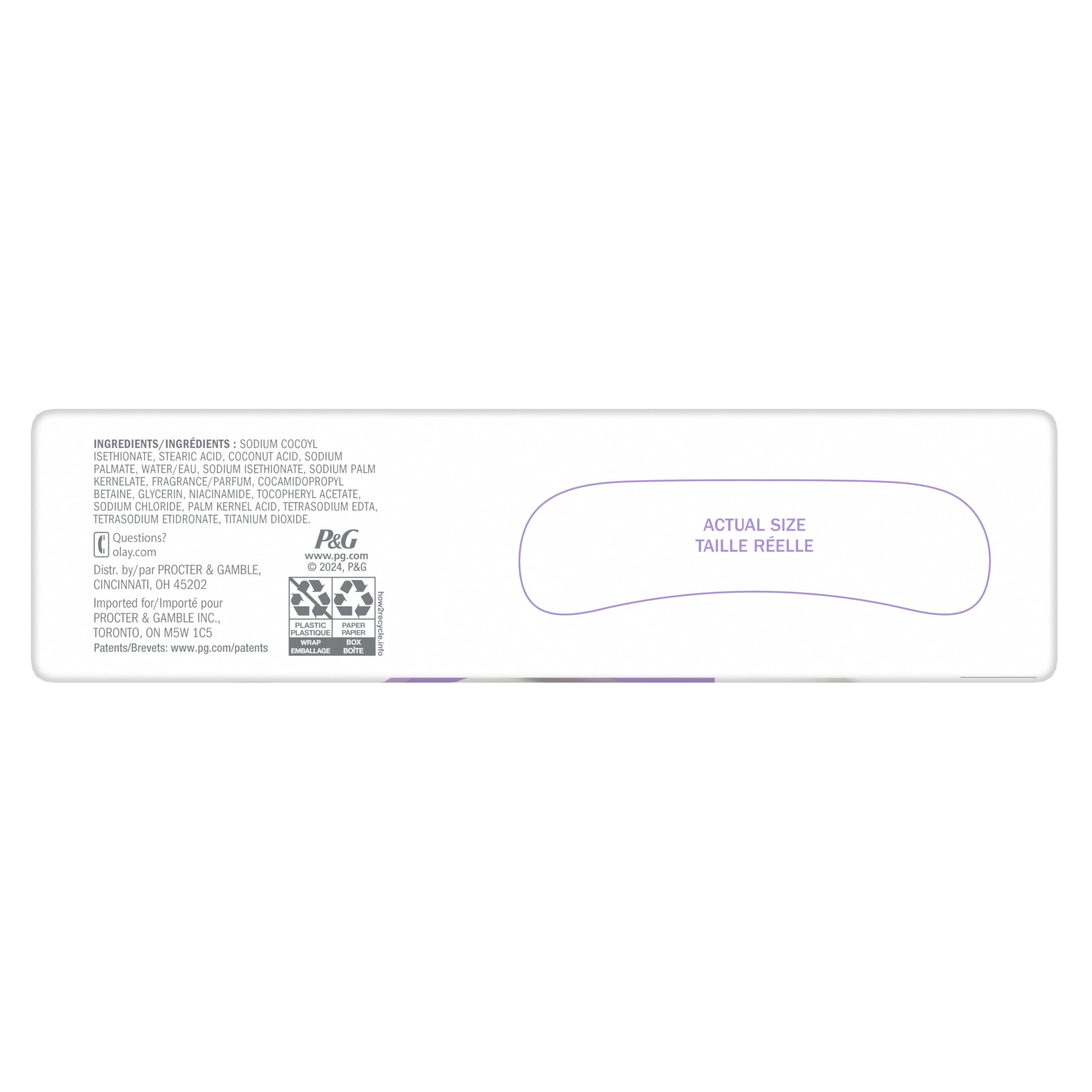 Open box with eight Olay bars arranged to show pack quantity and labeling