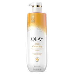 Olay before and after shoulder comparison showing brighter, more even tone