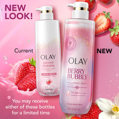 Olay bottle with matching serum lotion suggesting layered hydration benefit
