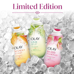 Olay body wash beside Olay lotion showing regimen pairing and hydration benefit