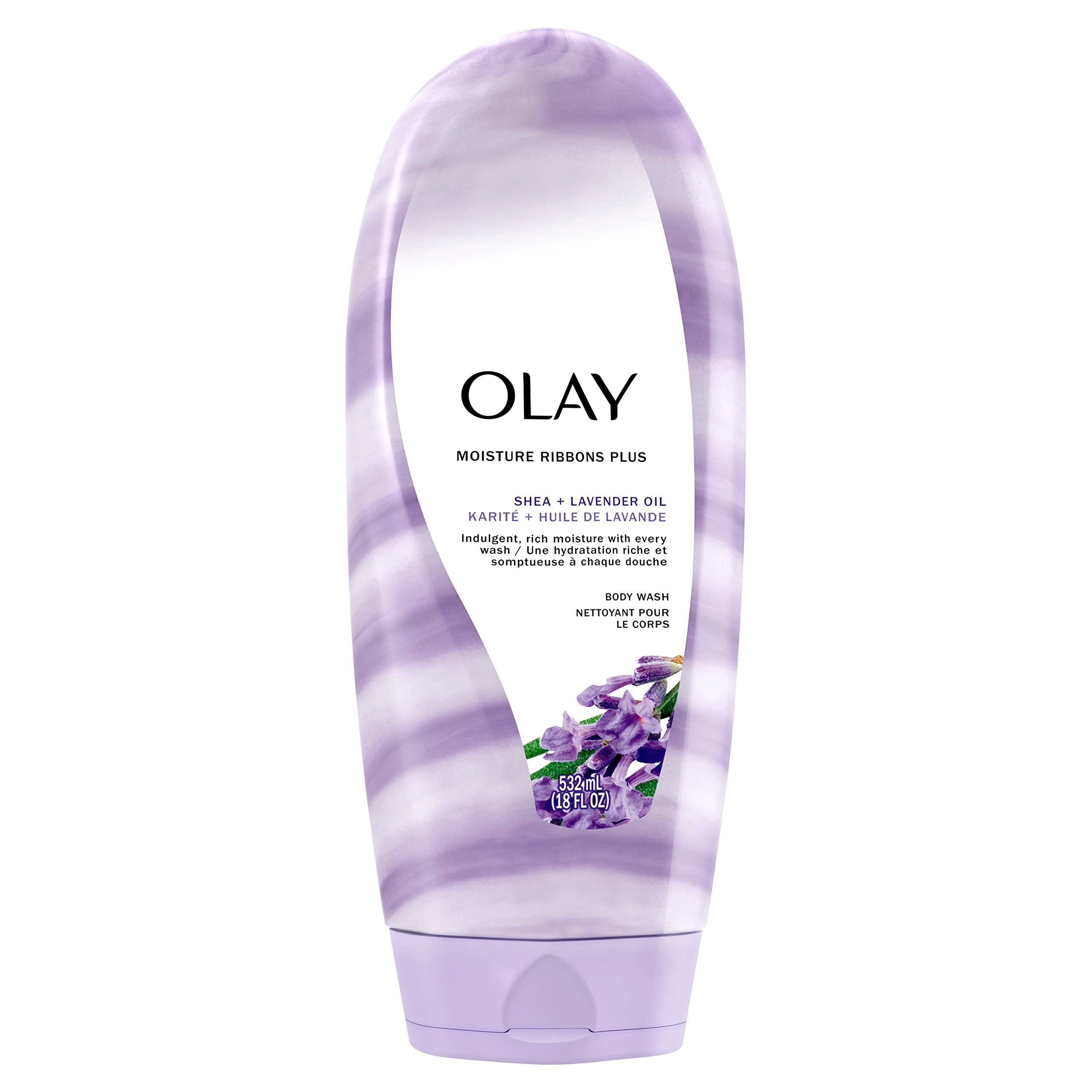 Olay front bottle showing label and 18 fl oz size for easy selection