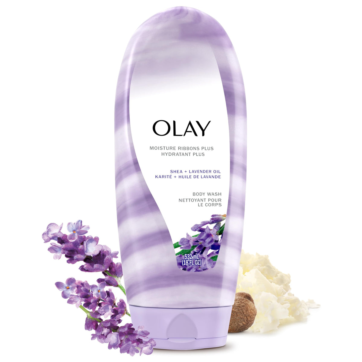 Olay front bottle view showing label and 18 fl oz size for clear identification and value