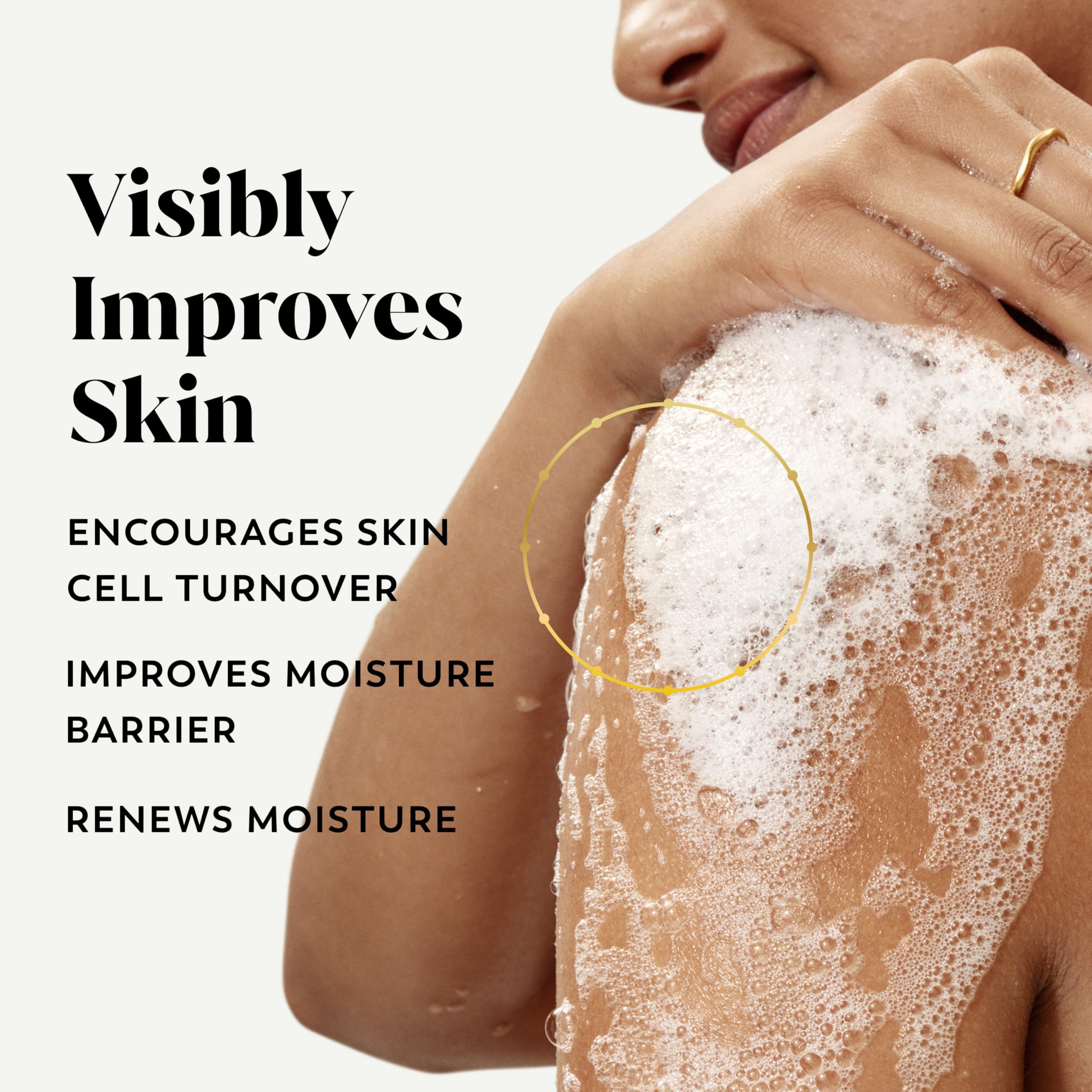 Olay texture close-up revealing exfoliating mineral granules and nourishing moisture