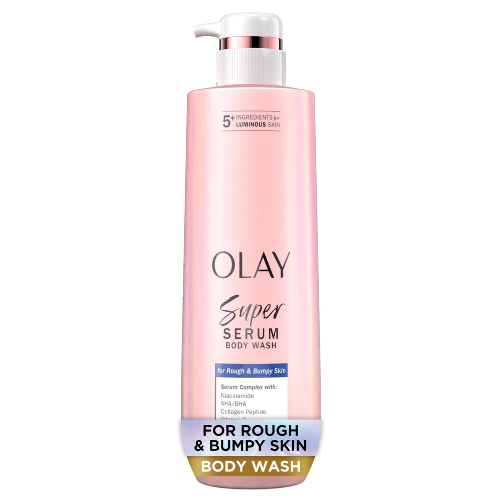 Olay bottle front view showing clean packaging and product benefit