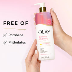 Olay bottle on bathroom shelf showing daily routine fit