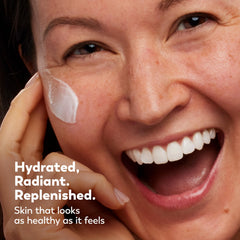 Olay bottle label detail highlighting ingredients and trusted decades-long benefit