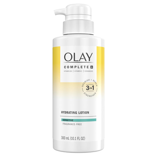 Olay front packaging showing bottle and brand for easy identification and shelf appeal
