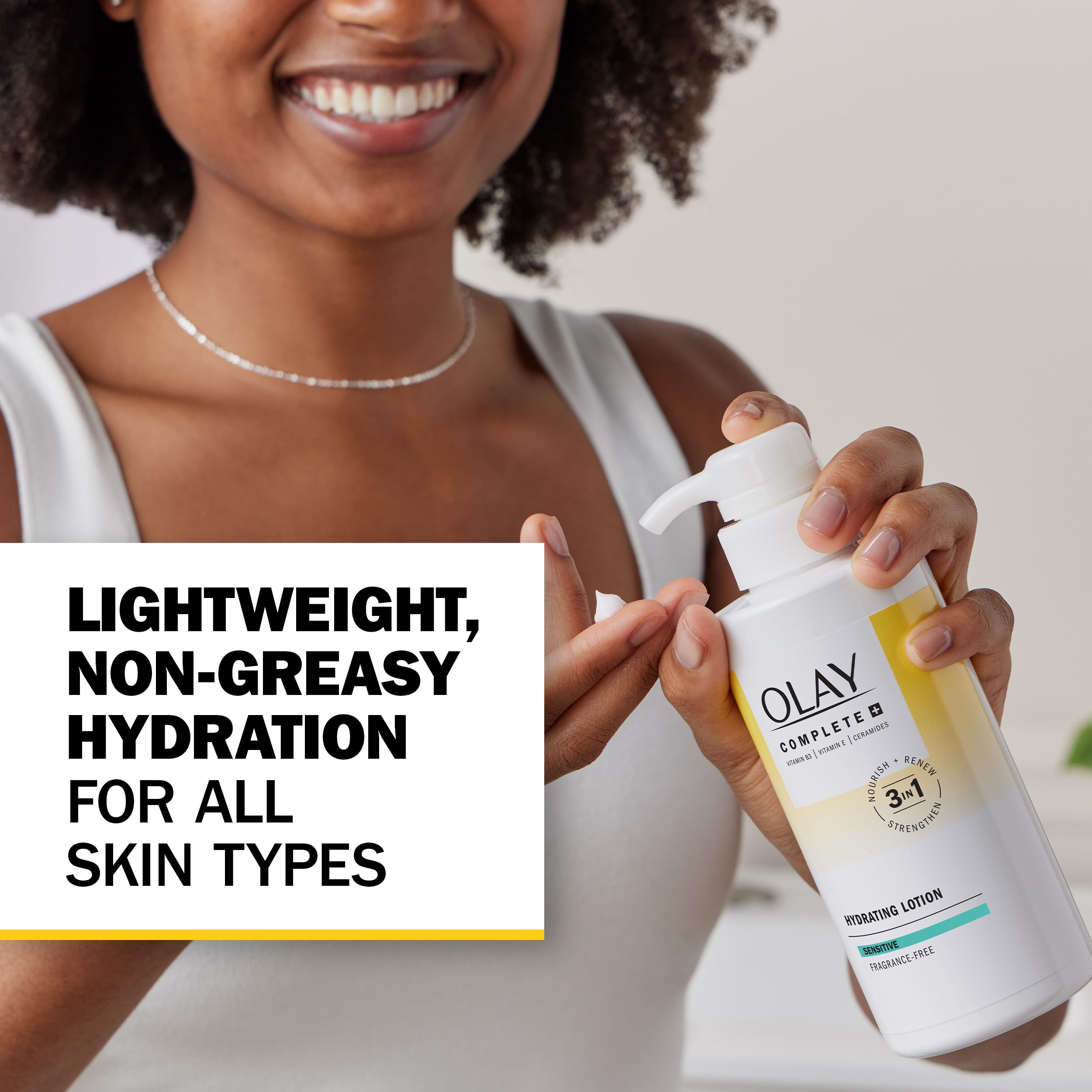Olay lotion pump dispensing product with quick-absorbing benefit visible
