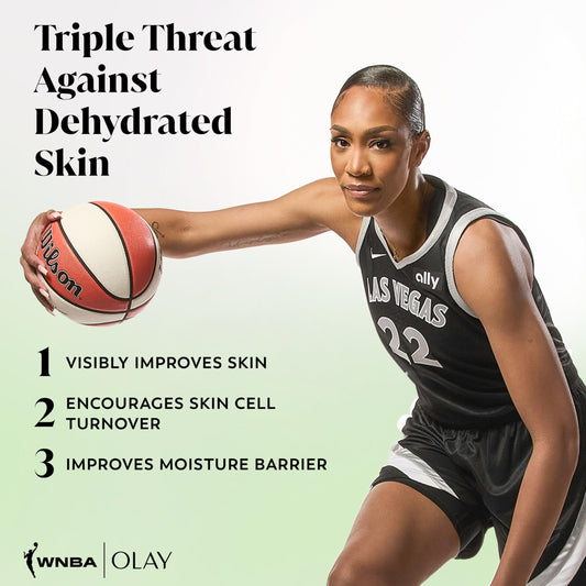 Olay Court Queen pump dispenser detail for controlled serum-like application