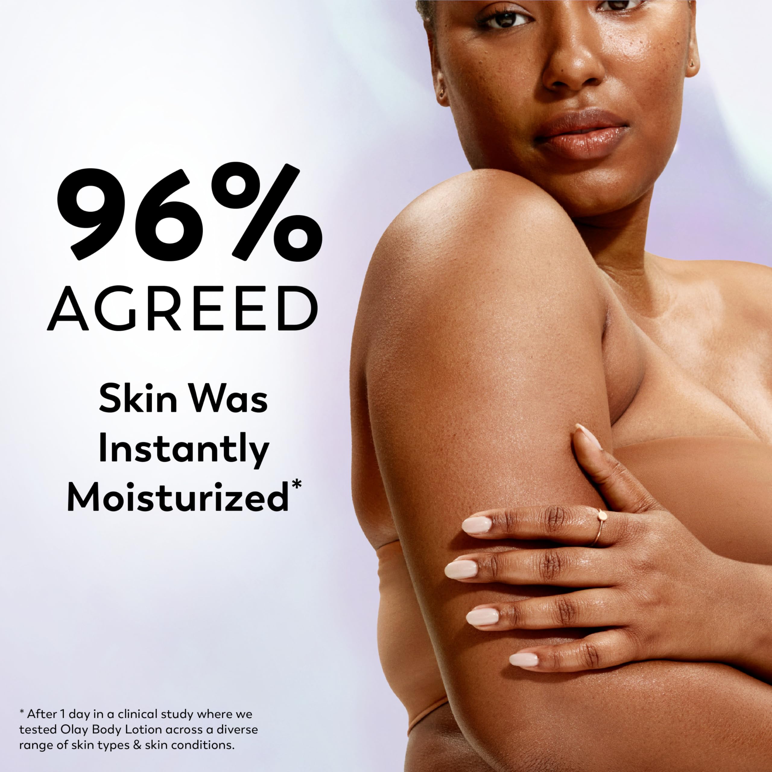 Olay cream applied to forearm demonstrating immediate moisturized, softer skin benefit
