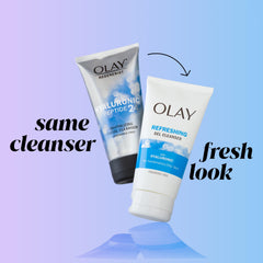 Olay cleanser next to serum illustrating post-cleanse pairing