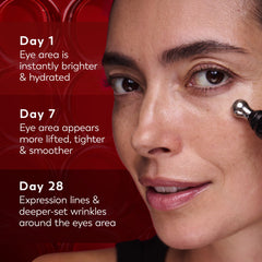 Olay eye roller before and after comparison showing reduced appearance of fine lines