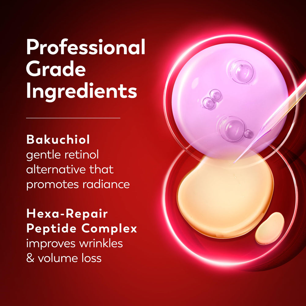 Olay eye roller label and ingredients highlighting Hexa-Repair Peptide benefits